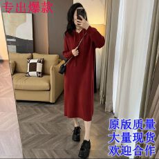 批发韩国东大门时尚新款冬季<b class='q'>通勤</b>风休闲长袖净色针织连帽抽绳连衣裙女