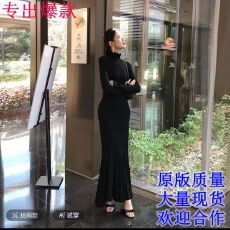 批发长袖高级感黑色显瘦<b class='q'>连衣裙</b>修身裙子秋冬高领鱼尾裙包臀裙后妈<b class='q'>长裙</b>