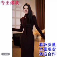 批发琳玥可可西里冬日高级磨毛质感简约高雅连衣<b class='q'>长裙</b>-YL1206