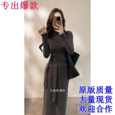 批发洋气轻熟减龄吊带拼接连衣裙女2025冬季新款韩版绑带收腰显瘦长裙