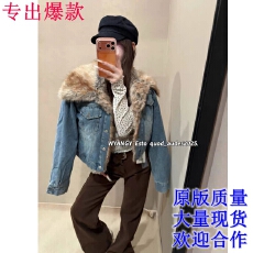 批发韩国东大门2025<b class='q'>冬</b>季新款毛领拼接宽松显瘦休闲夹棉保暖牛仔外套女