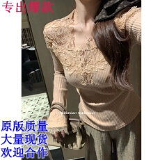 批发吴大笑烟雨万千～纯欲显白显瘦百搭拼接蕾丝精棉氛围感上衣女