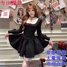 批发越韩小鱼 璀璨千金 重工烫钻<b class='q'>连衣裙</b>蕾丝领口收腰甜美<b class='q'>蓬蓬</b>公主裙女