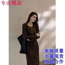 批发大婷婷秋冬新款时尚<b class='q'>豹纹</b>复古显瘦修身轻奢<b class='q'>连衣裙</b>长袖裙子