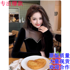 批发法式黑色网纱拼接丝绒衬衫女2025秋冬新款高端巨好看气质轻熟上衣