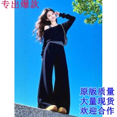 批发设计感超好看斜肩假两件卫衣休闲裤两件套装气质一整套穿搭26早<b class='q'>春</b>