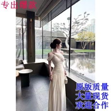 批发kubiliv1/20日上新 清冷矜雅法式气质斜肩设计感长裙