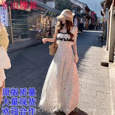 批发CallmeEar//巴黎蔷薇蕾丝拼接吊带裙早春设计感连衣裙度假裙