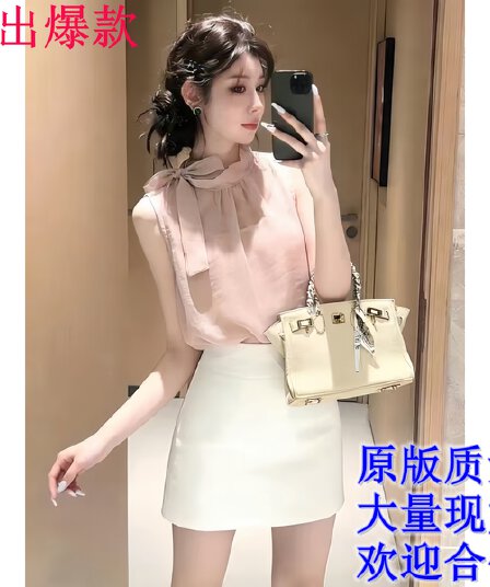연령 감소 여름 전체 집합 ootd 한 부서 착용 가져 가라. 드레스 작은 샤넬 스타일 품격 쉬폰 블라우스 맨위 미니 스커트 투피스 세트