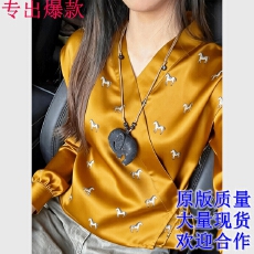 批发新中式黄色小马印花上衣女独特漂亮改良国风<b class='q'>唐装</b>掐腰系带<b class='q'>汉服</b>小衫