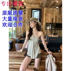 批发红人馆吊带背心女夏外穿辣妹穿搭露背短款条纹抹胸无袖挂脖上衣女