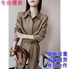 批发咖色老钱风polo领套头衬<b class='q'>衫</b>女春季2026新百搭气质长袖上衣
