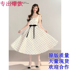 批发BBBLUE/心动波点/法式复古波点收腰设计感高级优雅A字<b class='q'>礼服</b>连衣裙