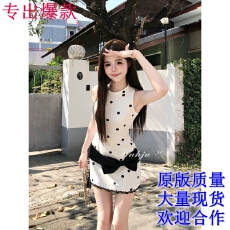 批发画解WAHJU 情绪波点 早春复古甜酷<b class='q'>黑白</b>拼接设计蝴蝶结波点<b class='q'>连衣裙</b>