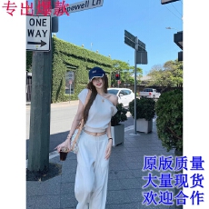 批发Tongiiuu 私服日常 斜领露肩短袖T恤女宽松直筒<b class='q'>休闲</b>阔腿裤套装夏