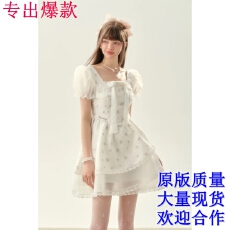 批发芭蕾风泡泡袖白色网纱连衣裙2026<b class='q'>春</b>夏仙女气质蕾丝碎花蓬蓬公主裙