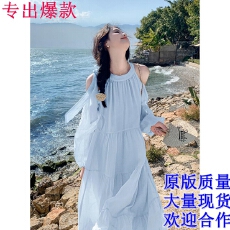 批发超仙绝美露肩别致海边度假长裙女<b class='q'>春秋</b>新款温柔风气质甜美<b class='q'>连衣裙</b>夏