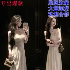 批发雅乔怦然心动多种穿法夏装白月光收腰<b class='q'>白色</b>网纱雪纺连衣<b class='q'>长裙</b>