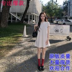 neurcz短袖娃娃领直筒连衣裙女春夏92棉显瘦宽松泡泡袖白色裙子装