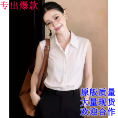 批发2026夏季新款今年流行的气质无袖衬衣法式翻领<b class='q'>通勤</b>白色衬衫女上衣
