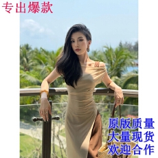 批发JIJINQI时尚夏季修身气质无袖设计感假两件连衣裙JE04LZXL1441