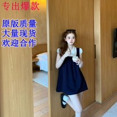 批发迟伞伞26/ss 超新生偶像 撞色彼得潘领双排扣衬衫假两件连衣短裙