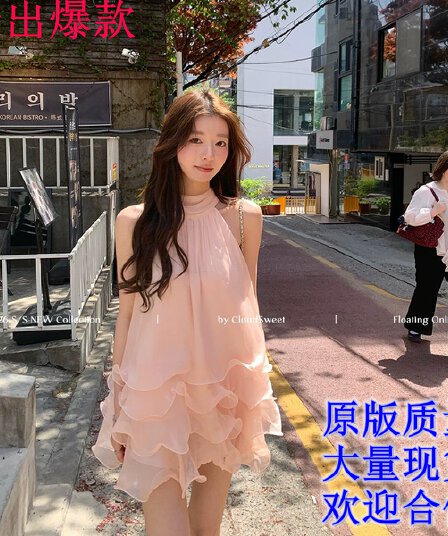 cloudsweet 흰 구름 달콤한 릴리 오브 더 밸리 여름 머리말 분위기 센스 핑크색 행침 목 드레스 민소매 쇼트 스타일 케이크 드레스