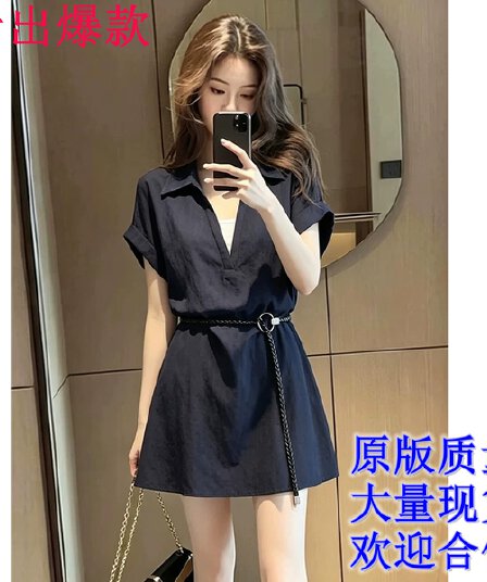 페이크 레이어드 폴로 칼라 반팔 여성 드레스 2026 년 여름 새로운 패션 캐주얼 다용도 디자인 센스 짧은 치마
