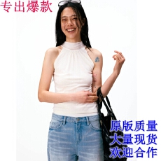 批发alright then 飘带立领拼接<b class='q'>真丝</b>挂脖收腰毛织<b class='q'>背心</b>