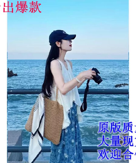 휴가 바람 V넥 불규칙 조끼 꽃무늬 바지 세트 여성 느슨함 센스 도루 센스 와이드 레그 팬츠 캐주얼 투피스 세트 여름