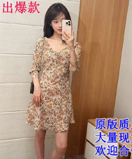 여름 새로운 미니멀리즘 몸매 가꾸기 부드러운 꽃무늬 드레스
