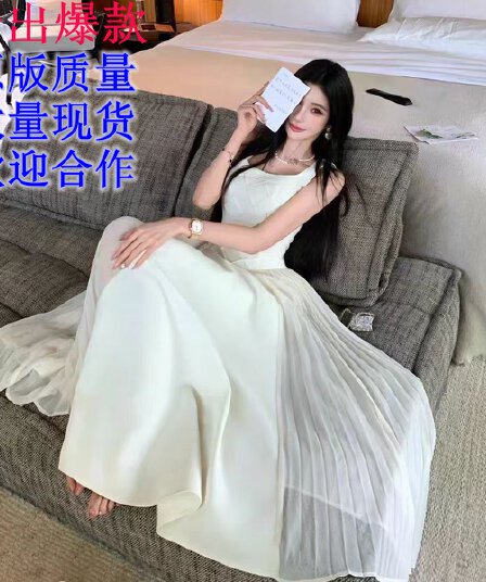 신제품 85 접기 barb chill 광장 칼라 민소매 슬립 드레스 롱 스커트