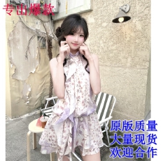 批发fragileheart易碎商店·花隙叙事浪漫复古碎花挂脖飘带<b class='q'>连衣裙</b>短裙