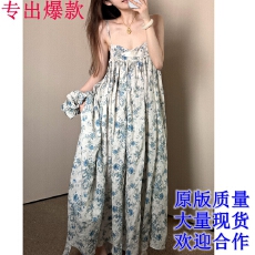 批发NUTO蓝色碎花复古吊带蓬蓬连衣裙2026新款超仙设计感百搭裙子女