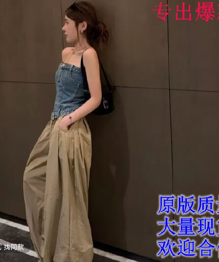 핫걸 데님 튜브탑 조끼 여성 작은 대중 몸매 가꾸기 섹시함 달콤한 매운맛 바람 포장 가슴 맨위 워크웨어 팬츠