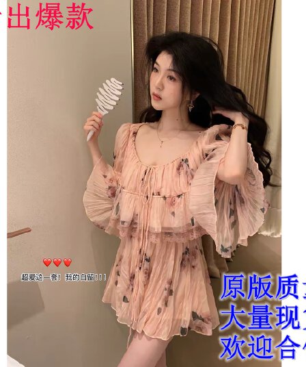 6.15 늦게 20 점 대 eees 나카지마 장미 프랑스식 중년 낭만주의 플리츠 꽃무늬 휴가 바람 세트