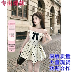 批发画解WAHJU 繁星点缀 夏季新款设计感蝴蝶结收腰显瘦波点连衣裙女