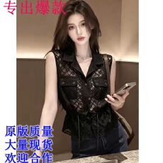 批发黑色蕾丝镂空无袖衬衫女夏季2026新款上衣