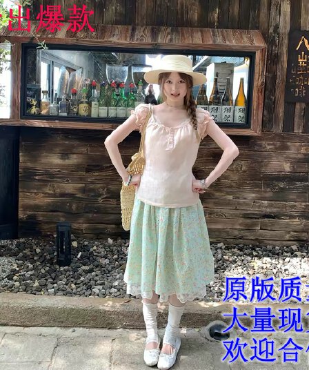 구멍 사실 귀 찮 나 달콤한 스타일 광장 칼라 거품 소매 아마 티셔츠 여성 2026 여름 한 부서 슬림해 보이는 반팔 맨위