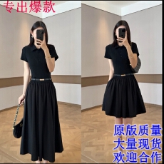 批发2026夏季黑色<b class='q'>拼接</b>优雅气质设计感修身时尚收腰显瘦A字<b class='q'>连衣裙</b>C0342