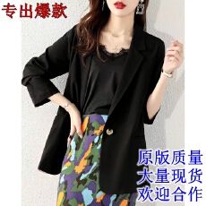 批发休闲小西装外套女2026秋新款宽松上衣百搭长袖一粒扣黑色薄款西服