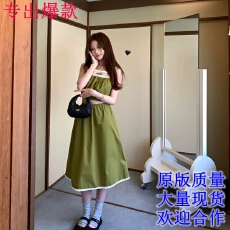 批发六本<b class='q'>木</b>初访 MIU系苔藓绿娃娃裙长裙套组