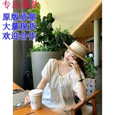 批发‘海边集市’法式娃娃衫女新款夏季v领凉感显瘦<b class='q'>衬衫</b>