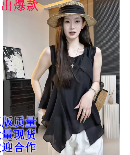검정색 민소매 여성 셔츠 2026 새로운 여름 맨위