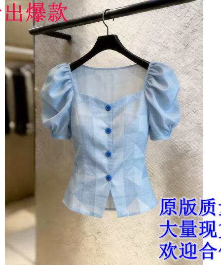 패션 Chic 달콤한 미국 칼라 거품 소매 셔츠 파란색 싱글 줄 버튼 다용도 맨위 슈퍼 잘 생긴 2026 년 새로운