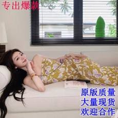 批发SYA奚小西 肌理感收腰抹胸裙长款连衣裙女夏季<b class='q'>印花</b>度假风扭结裙子