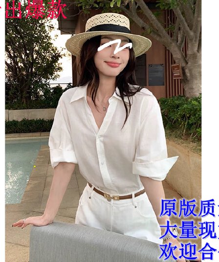 pusumede 계절풍 독백 라이 경기 서울 아마 V넥 5 점 소매 여성 셔츠 루즈핏 캐주얼 출퇴근 셔츠