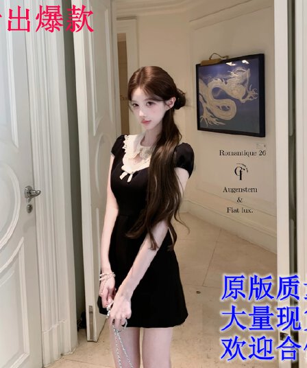 늦게 우산 우산 26 ss 비공개 상속인 도트 무늬 피터 팬 칼라 레이스 홀로우 아웃 패치워크 거품 소매 드레스