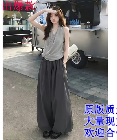 한 부서 자이언트 잘 생긴 ootd 착용 가져 가라. 에이즈 환자 여성 세트 2026 새로운 민소매 행침 목 맨위 와이드 레그 팬츠 투피스 슈트