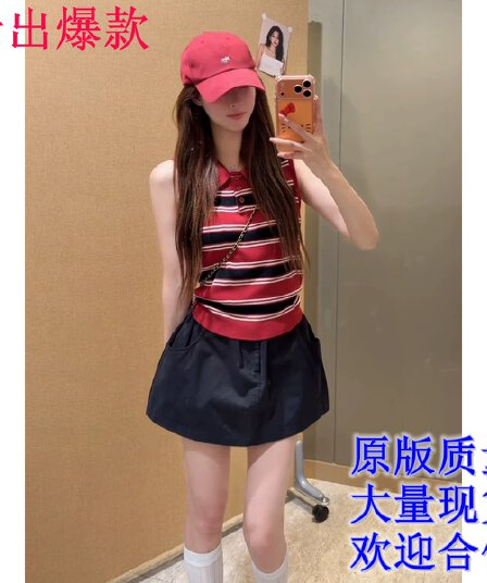 2026 새로운 폭발 스트라이프 POLO 셔츠 반신 여성 드레스 여름 작은 키 착용 가져 가라. 에이즈 환자 세트 미니 스커트